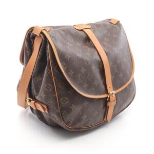 Louis Vuitton Bag Shoulder Saumur Leather Brown Canvas Monogram